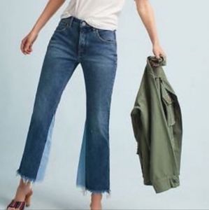ANTHROPOLOGIE Pilcro Two Tone Raw Hem Kick Flare Crop Jeans Size 32
